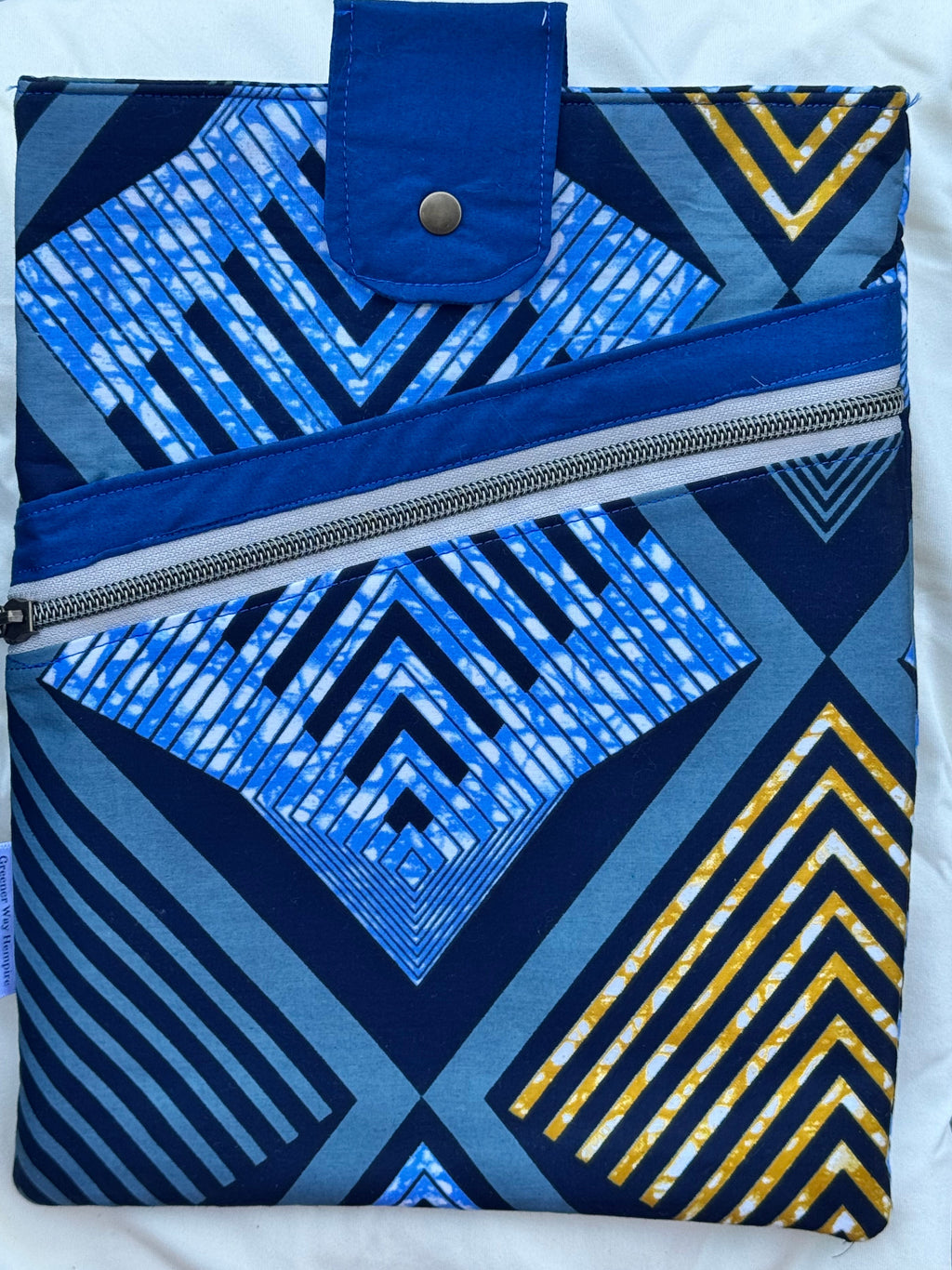Shades of Blue Large Ankara Fabric Book Sleeve