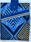 Shades of Blue Large Ankara Fabric Book Sleeve