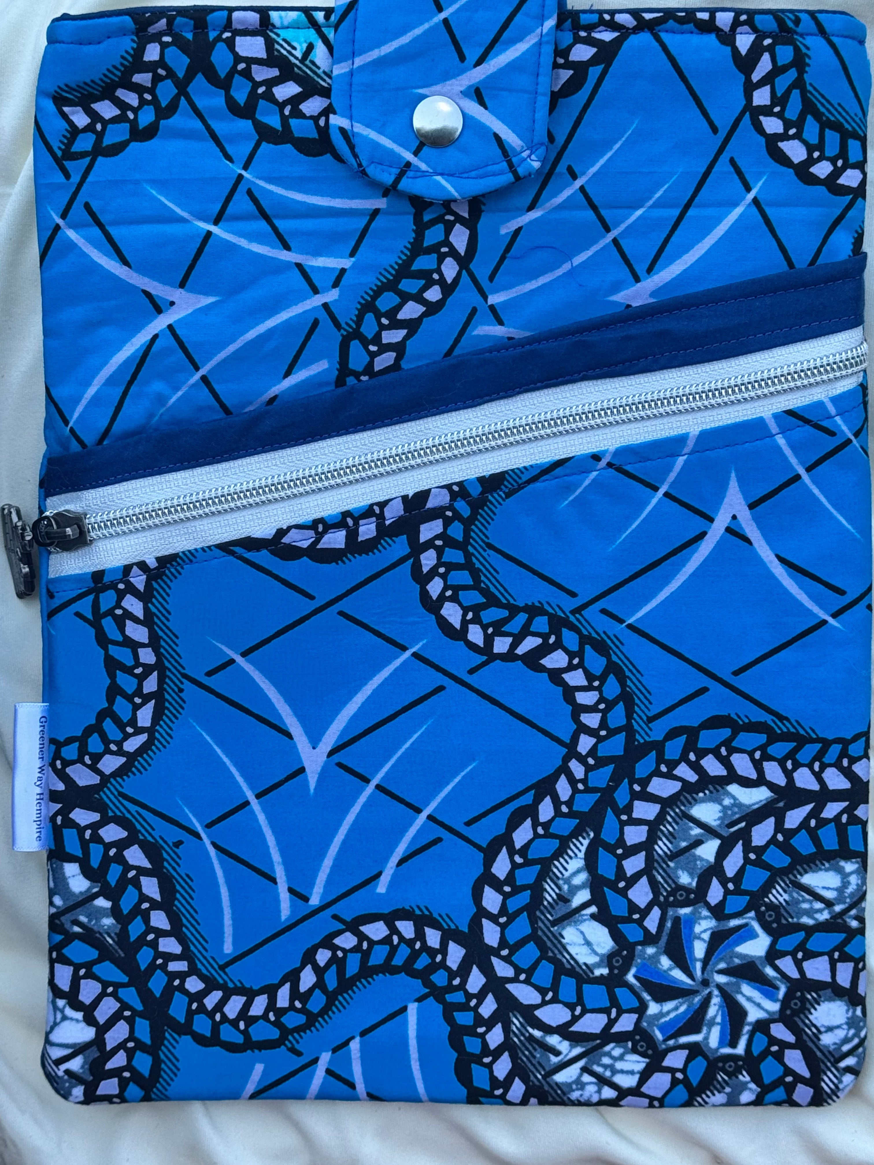 Shades of Blue Large Ankara Fabric Book Sleeve