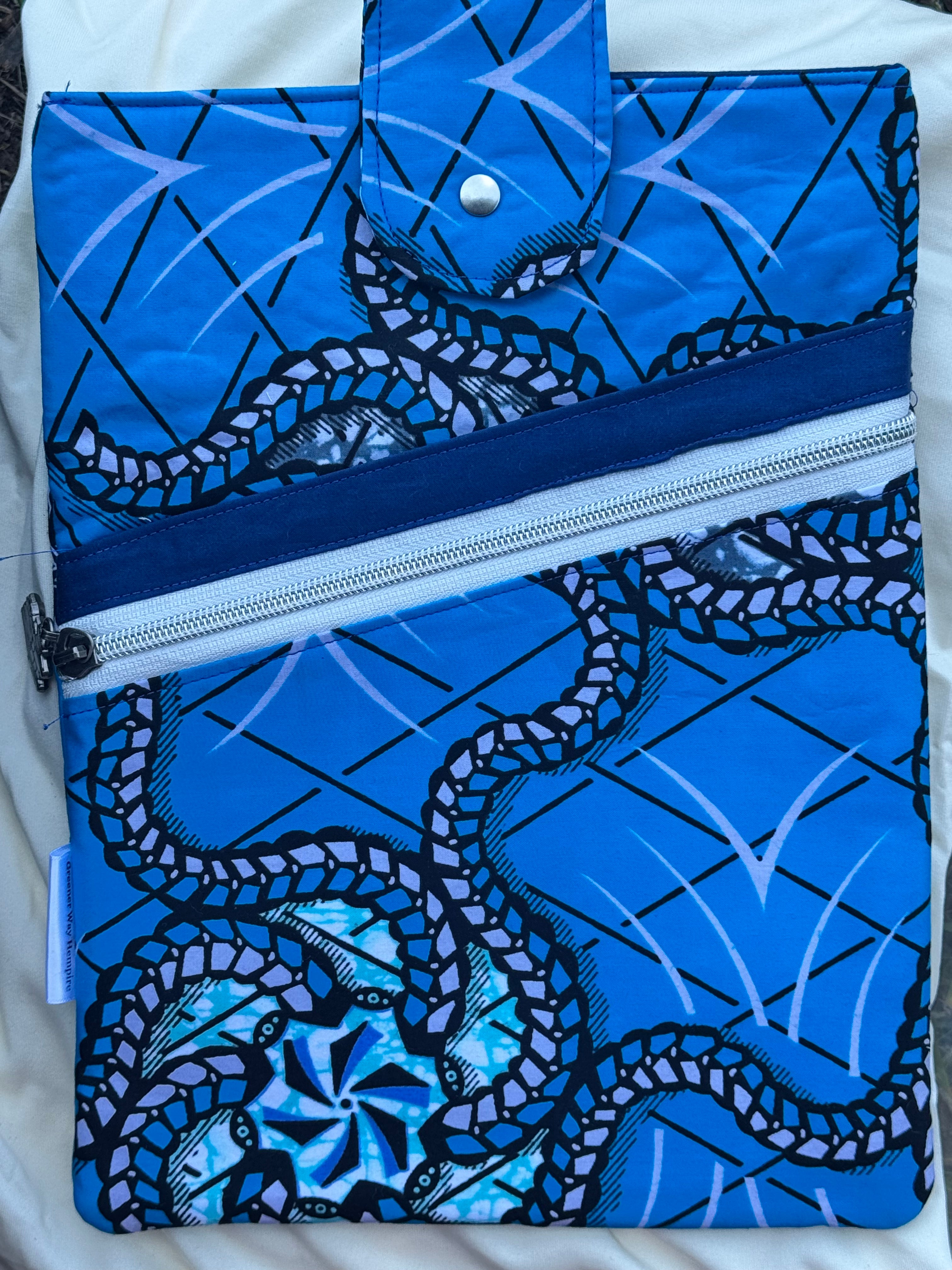 Shades of Blue Large Ankara Fabric Book Sleeve