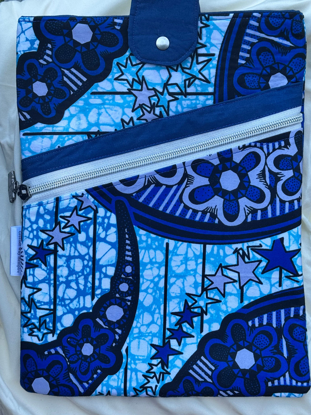 Shades of Blue Large Ankara Fabric Book Sleeve