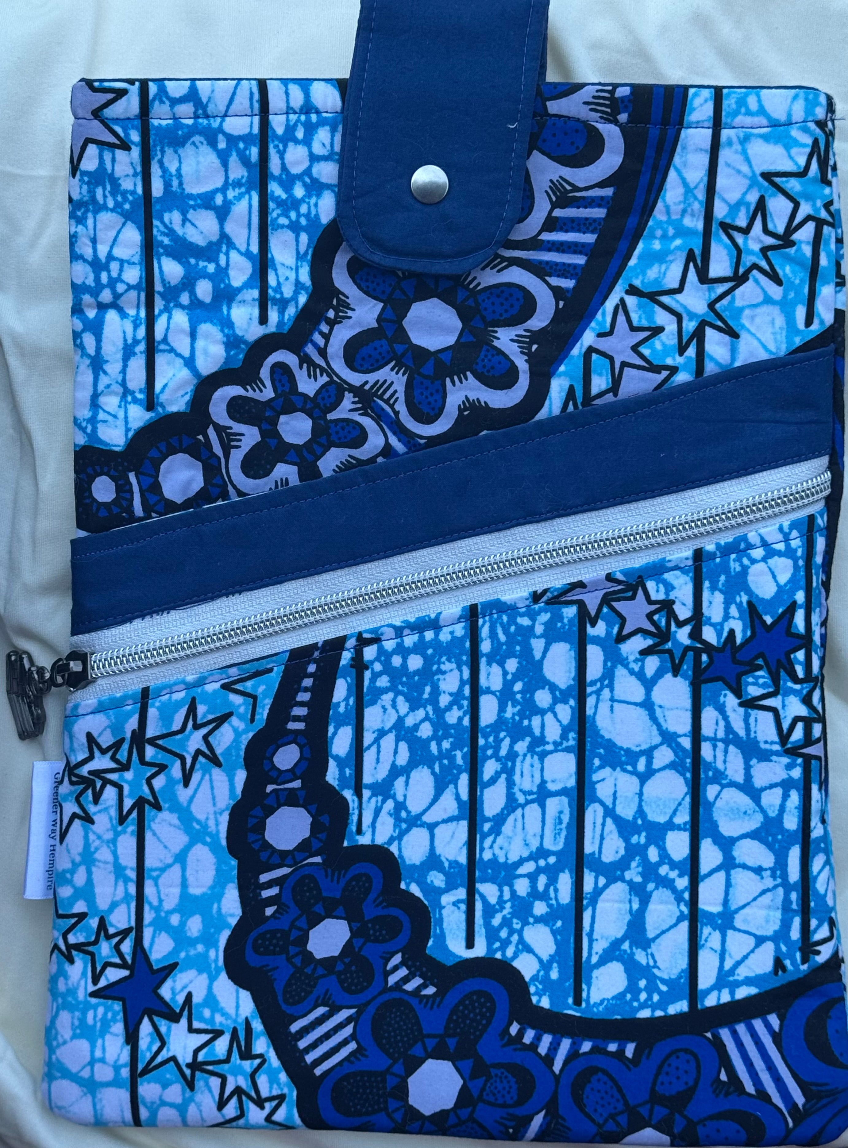 Shades of Blue Large Ankara Fabric Book Sleeve