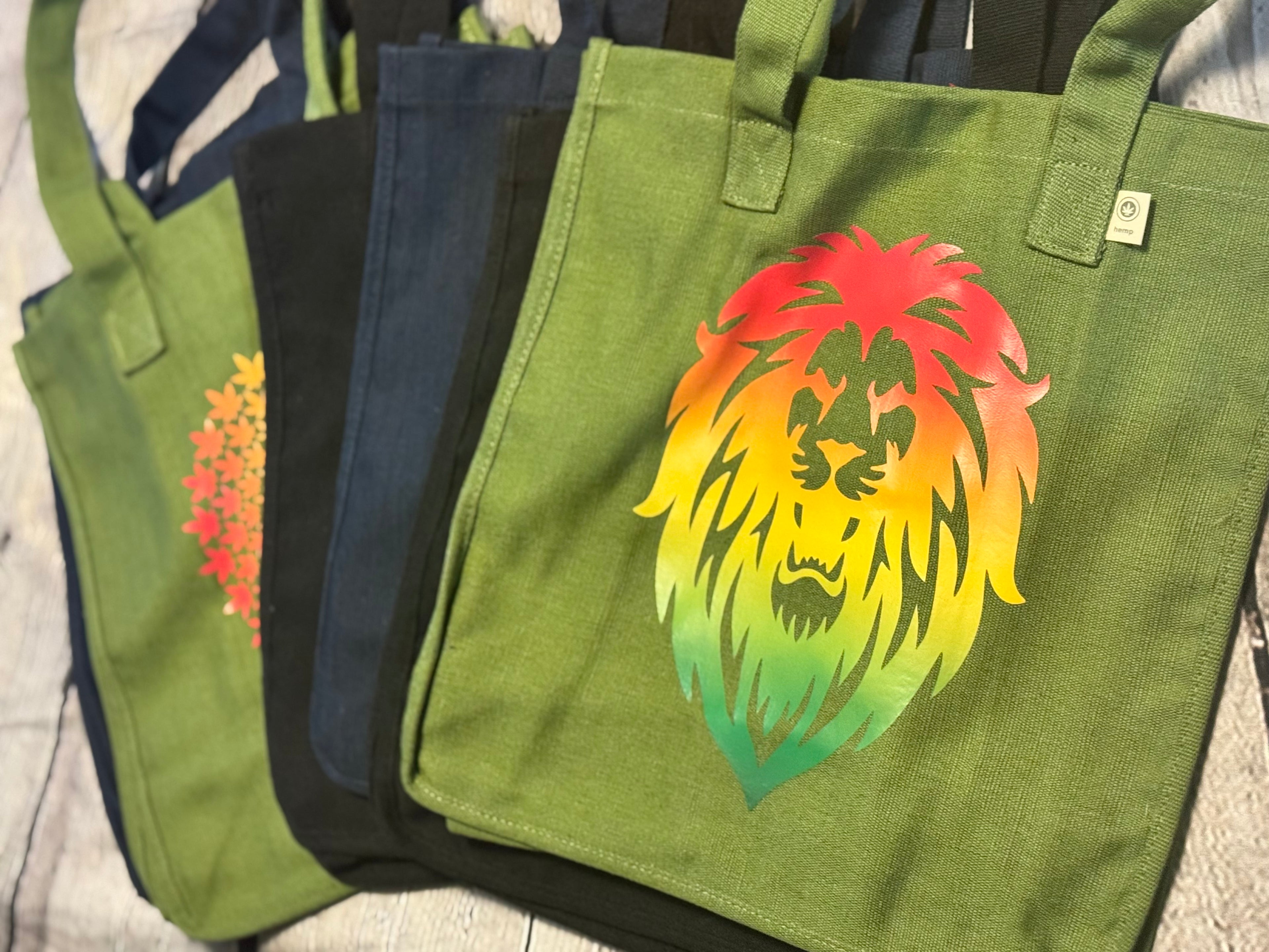 Lion Print Hemp Wide Gusset Tote