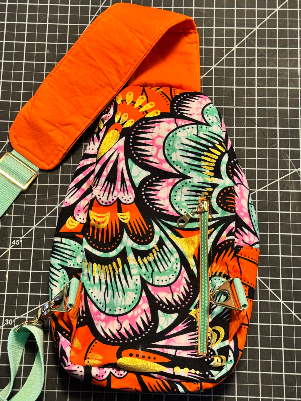 Orange & Green Floral Ankara Sling Bag