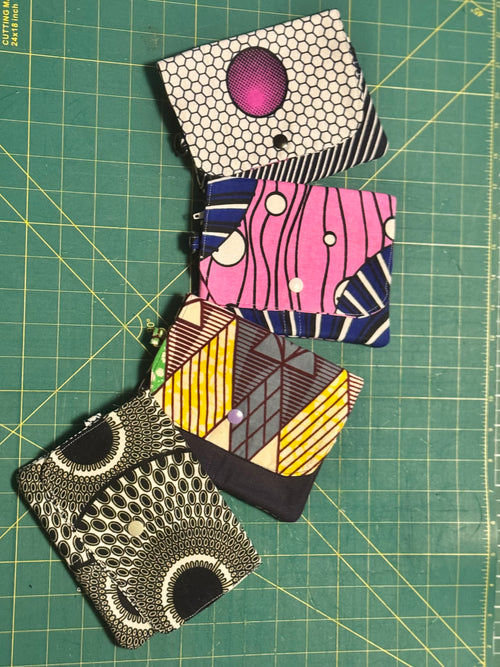 Ankara snap travel wallet – pink and blue wavy stripe print with cream snap